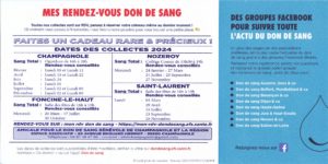 Calendrier des collectes Amicale Région de Champagnole 2024