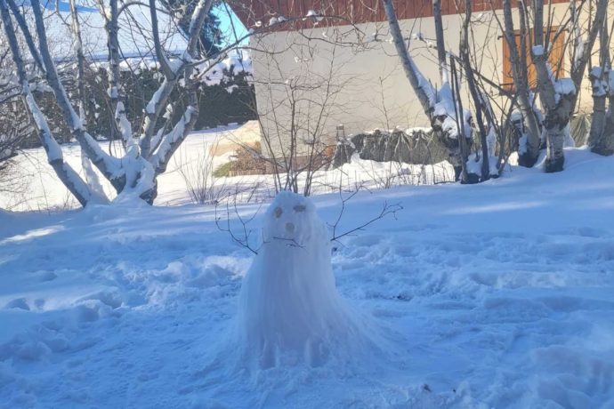 un bonhomme de neige dans le jardin de l’appartement